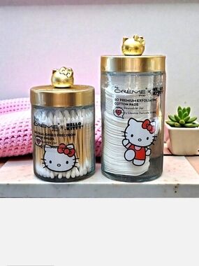 Hello Kitty Gold-Top Cotton Pads & Swabs Storage Jars - White